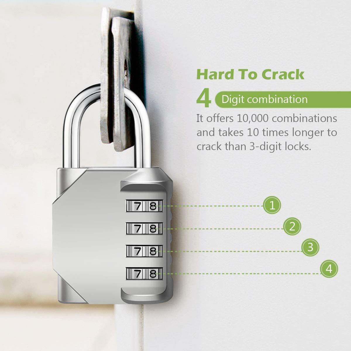 Sliver  digital Padlock Combination  4 Digital Resettable Weatherproof Combination Lock for Locker