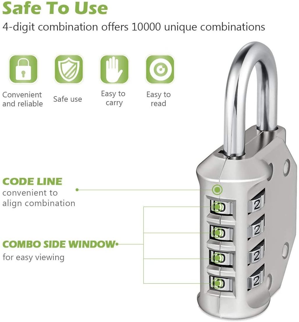 Sliver  digital Padlock Combination  4 Digital Resettable Weatherproof Combination Lock for Locker