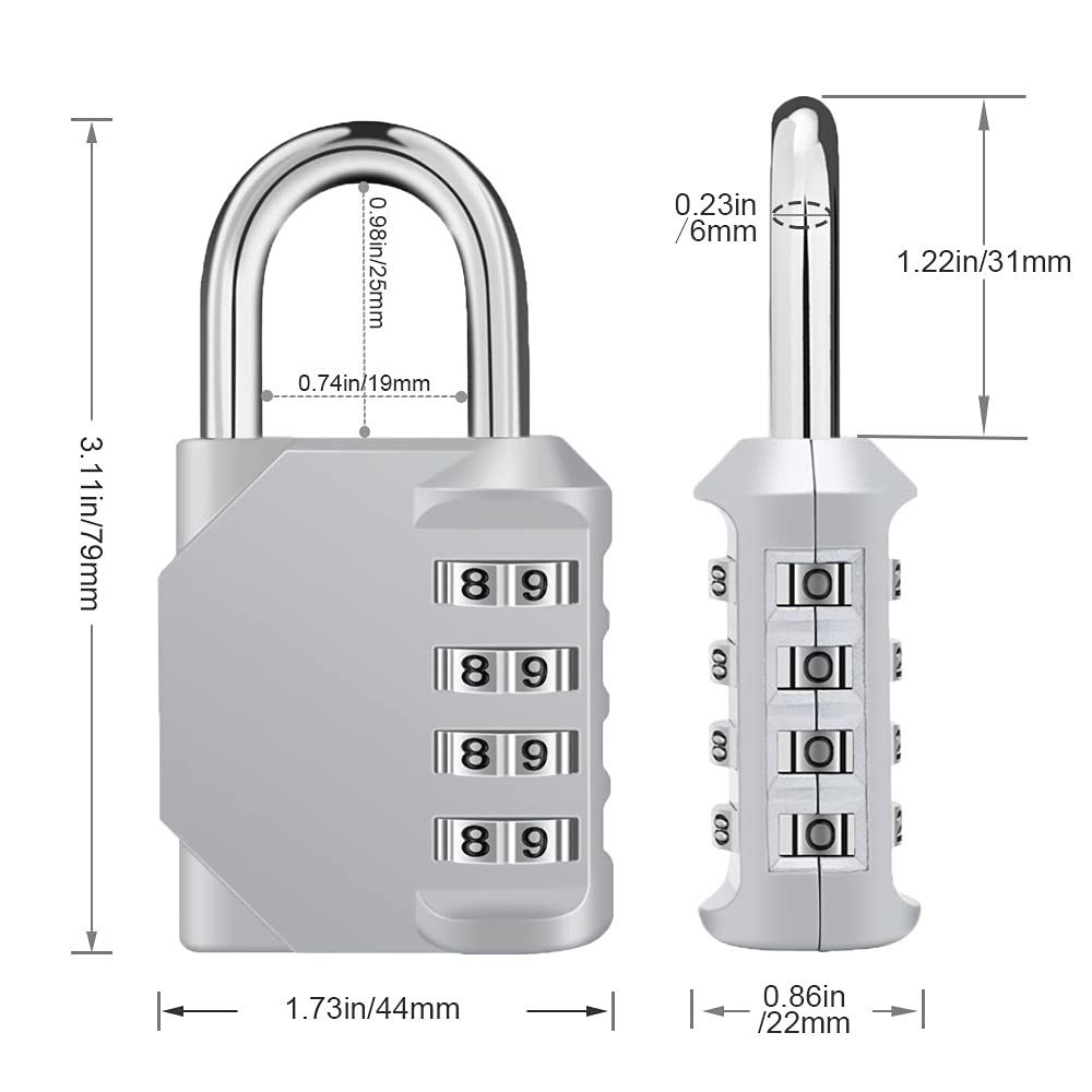 Sliver  digital Padlock Combination  4 Digital Resettable Weatherproof Combination Lock for Locker