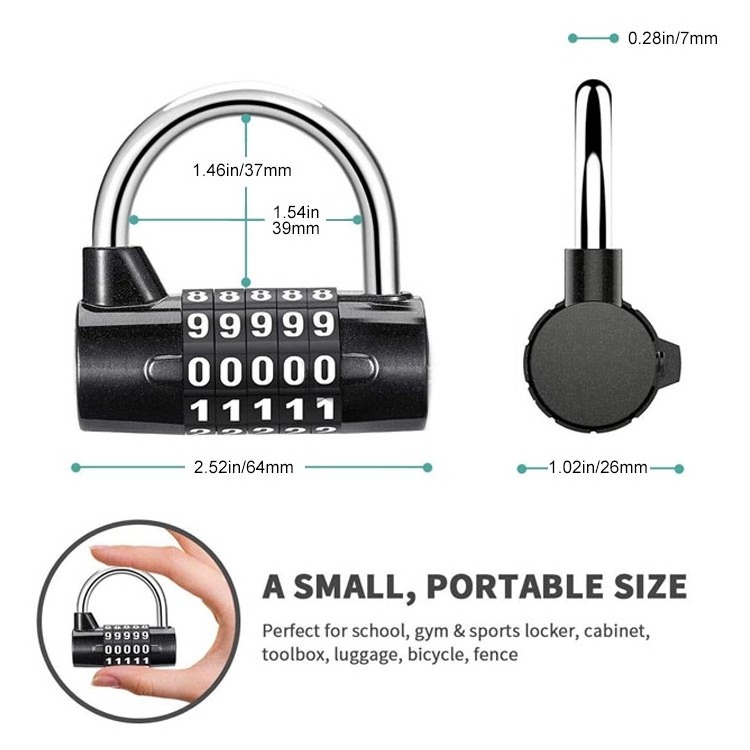 5 Digit Combination Lock Security Padlock Combination  2.5 Inch Shackle  Resettable Locks(black/sliver/red/blue)