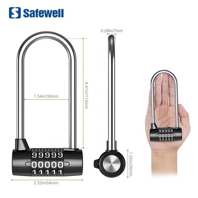 Safewell 4.6 Inch Long Shackle 5 Digit Horizontal Combination Padlock Safety Lock for Toolbox Closet & Gym Locker (Black)