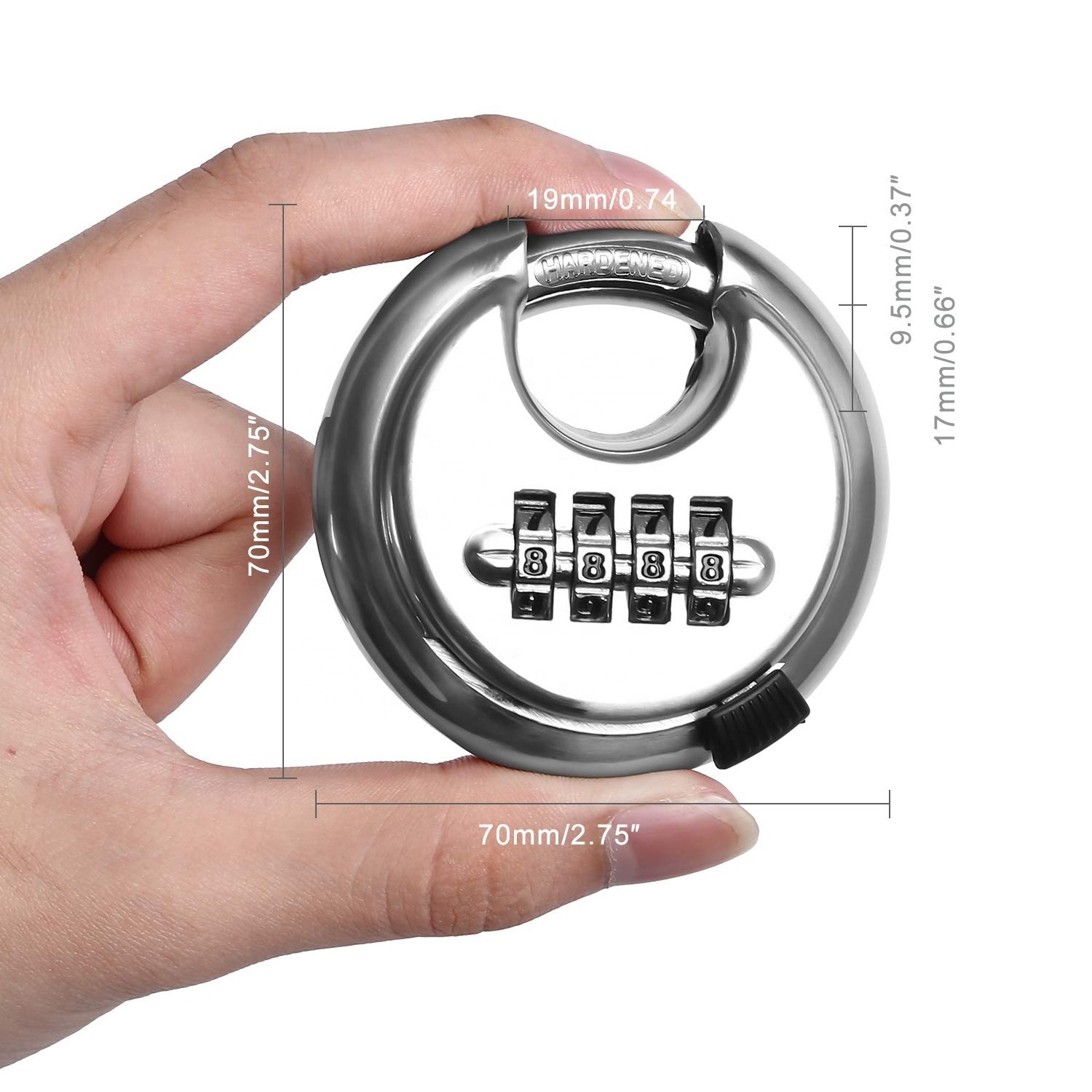 4 Digit Combination stainless-steel disc padlock with Hardened Steel Shackle  Waterproof lock  for indoor and outdoor use