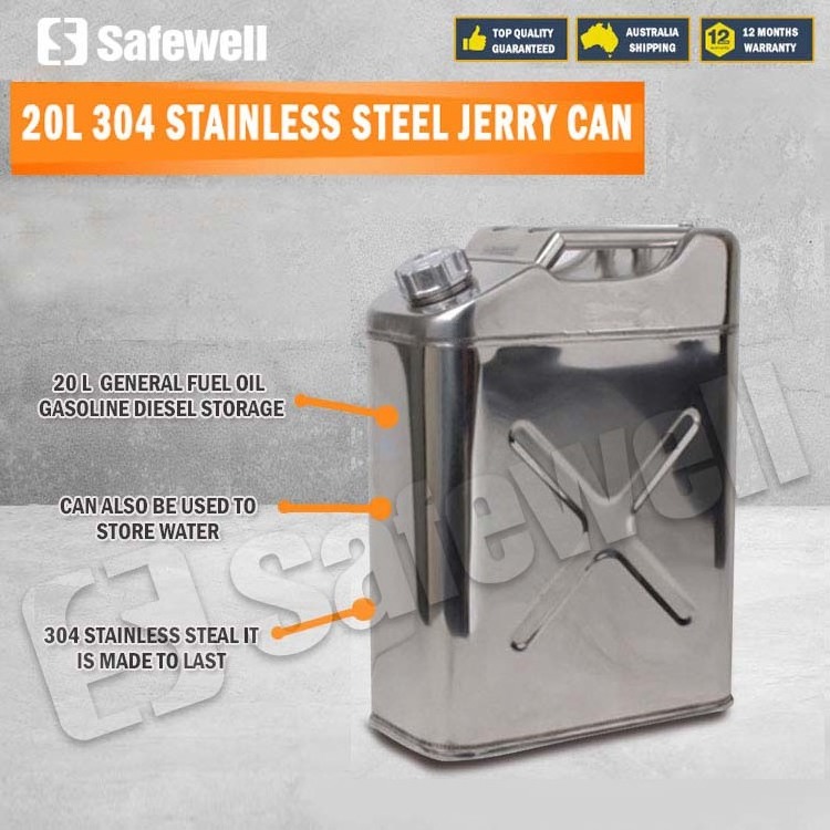 SWJC-20 304 Stainless Steel Jerry Can 5 Gallon Fuel Container 20L Fuel Tank With Spout