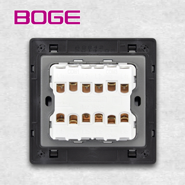 BOGE Indoor Stainless Steel 4 Gang 2 Way Wall Light Switch for Home Hotel Restaurant