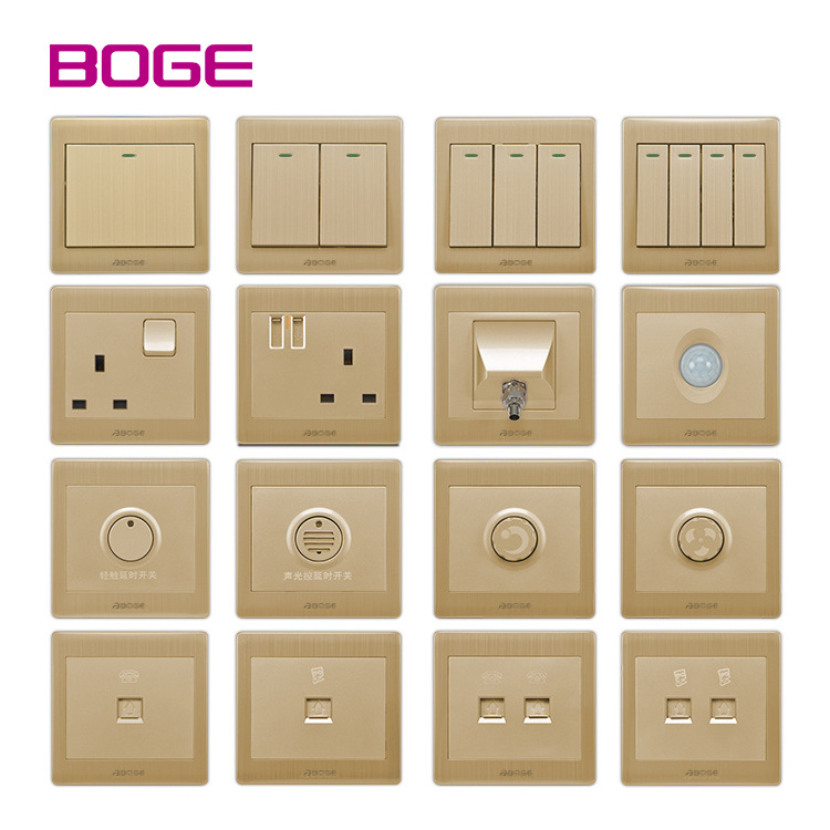 High quality BS UK Standard 75000 times life test 250V 10 13 16A button 4 gang 1 or 2 way white rose gold color wall switch