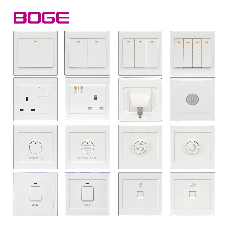 High quality BS UK Standard 75000 times life test 250V 10 13 16A button 4 gang 1 or 2 way white rose gold color wall switch