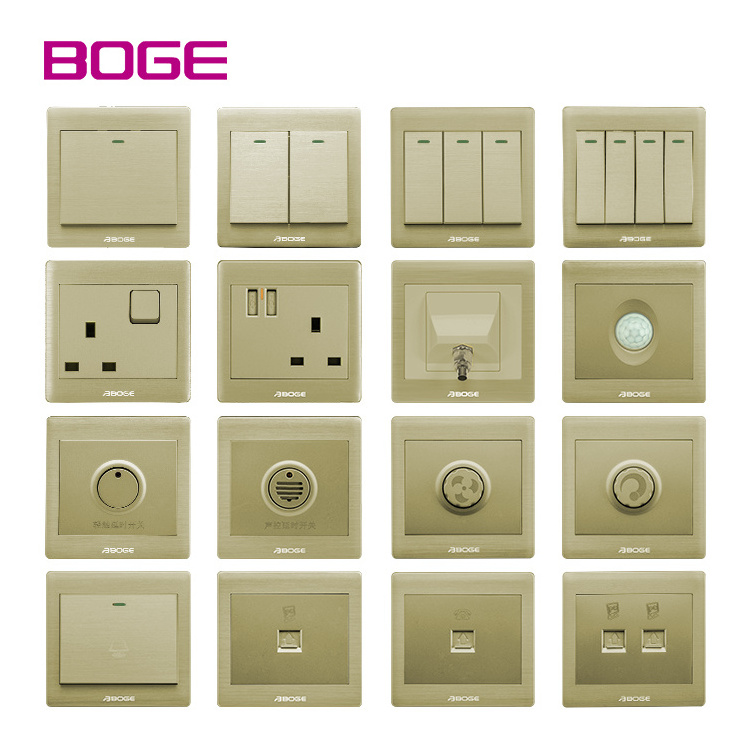 High quality BS UK Standard 75000 times life test 250V 10 13 16A button 4 gang 1 or 2 way white rose gold color wall switch