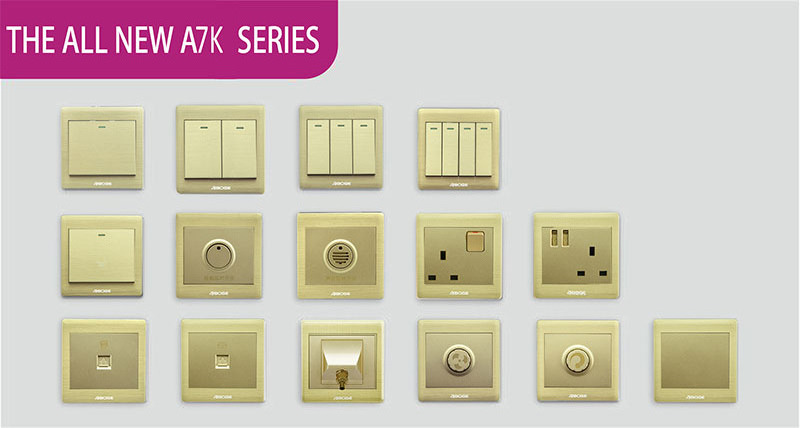 A7K Serie Aluminum Gold color 4 Gang 2 Way Fireproof and waterproof light switch wall plate