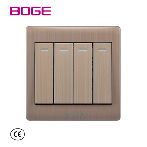 High quality BS UK Standard 75000 times life test 250V 10 13 16A button 4 gang 1 or 2 way white rose gold color wall switch