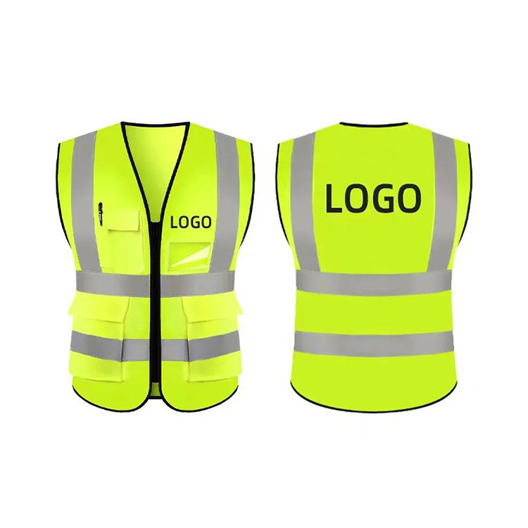 Wholesale Custom Logo Industrial Security Construction Work Safety Vest Reflective High Visibility Reflector Vest with Pockets