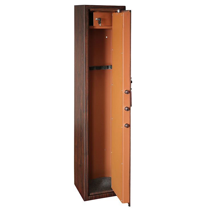 Simple key lock gun safe box stand long gun cabinet with wooden grain