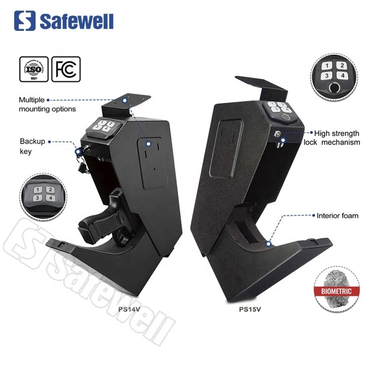 Safewell Auto Open Lid Smart Quick Access Biometric Fingerprint Security Under Desk Gun Safes with Keypad and 2 Backup Keys