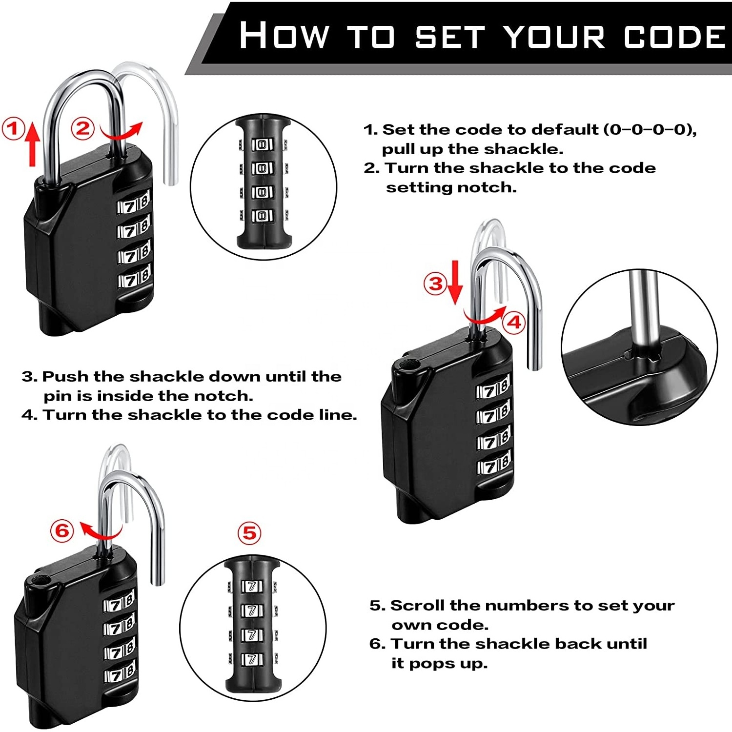 Candado Luggage  Padlock Combination  security Padlock  4 Digital Combination lock Locker Lock(Black,Red,Blue,Sliver)