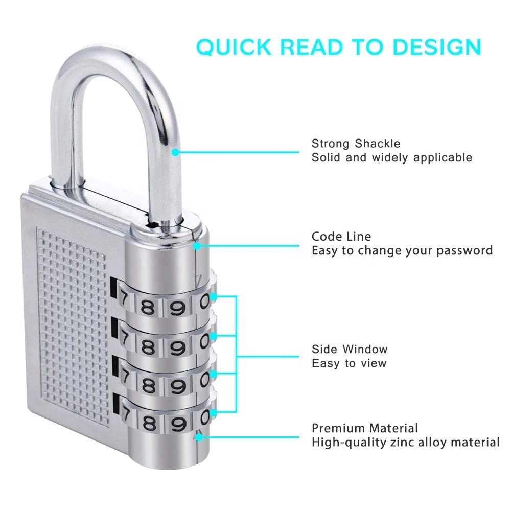 zinc-plated 4 Digital  Combination Lock Security Locks  for School Gym Sports Locker, Toolbox, Hasp Storage Combination padlock