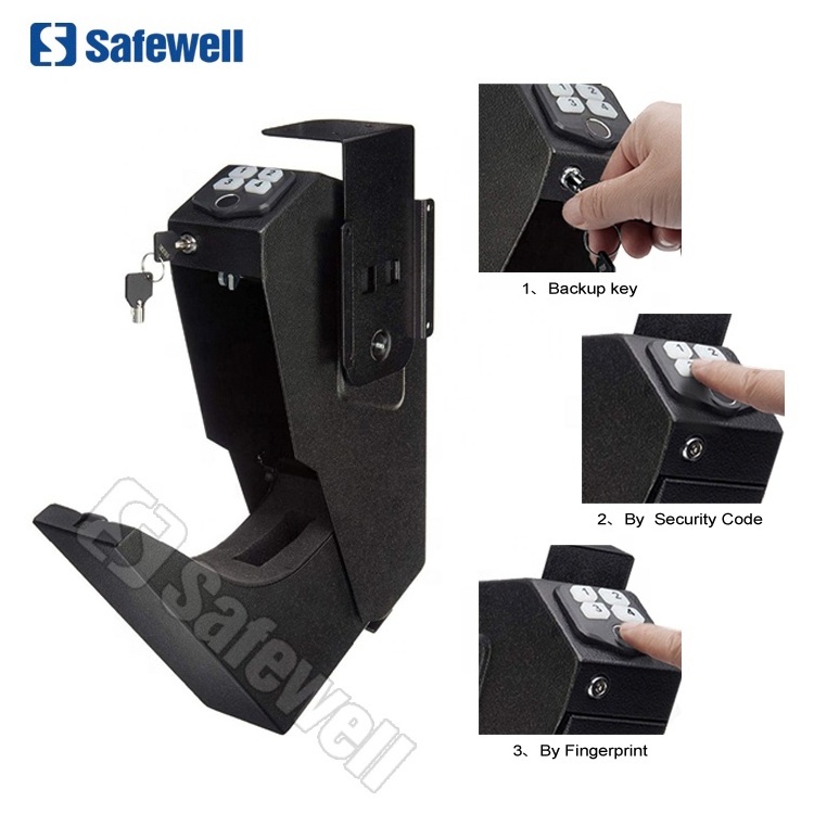 Safewell Auto Open Lid Smart Quick Access Biometric Fingerprint Security Under Desk Gun Safes with Keypad and 2 Backup Keys