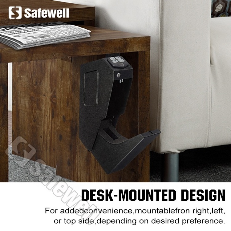 Safewell Auto Open Lid Smart Quick Access Biometric Fingerprint Security Under Desk Gun Safes with Keypad and 2 Backup Keys