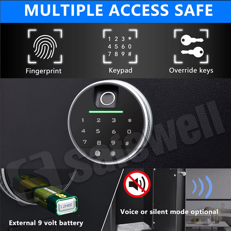 Safewell 2022 Latest High Quality Smart Biometric Digital Electronic Fingerprint Recognition Safes Box White