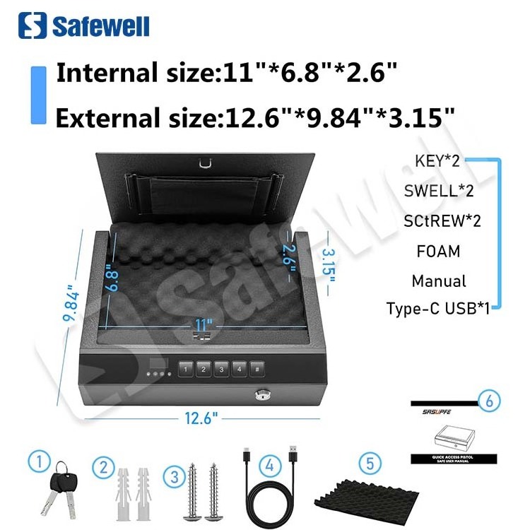 Safewell Auto Open Biometric Fingerprint Safes Advanced Facial Recognition Gun Safe Suitable For Home, Nightstand, And Car Use