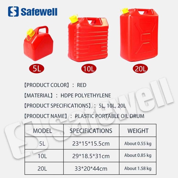 SWJC-14 plastic 10 liter palm oil water pump jerry can fuel can red for sale