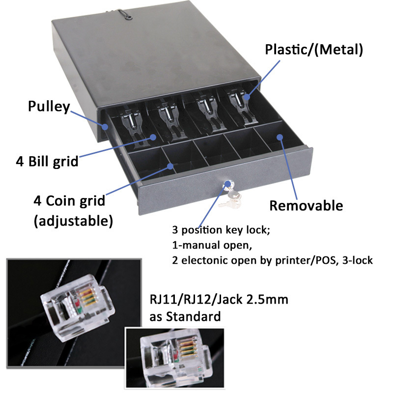 RJ11 POS Cash Drawer, 5 Bill Trays And 5 Coin Trays POS Register Cashbox/