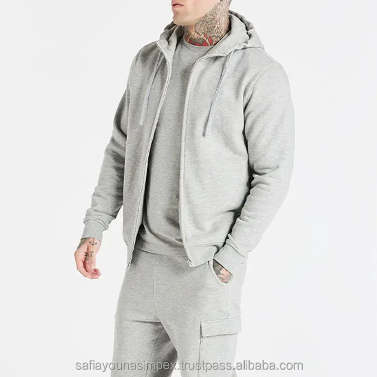 Unique style Custom logo Tracksuit blank grey track suit unisex two piece set cargo fleece jogger cotton hoodies Sweatsuit