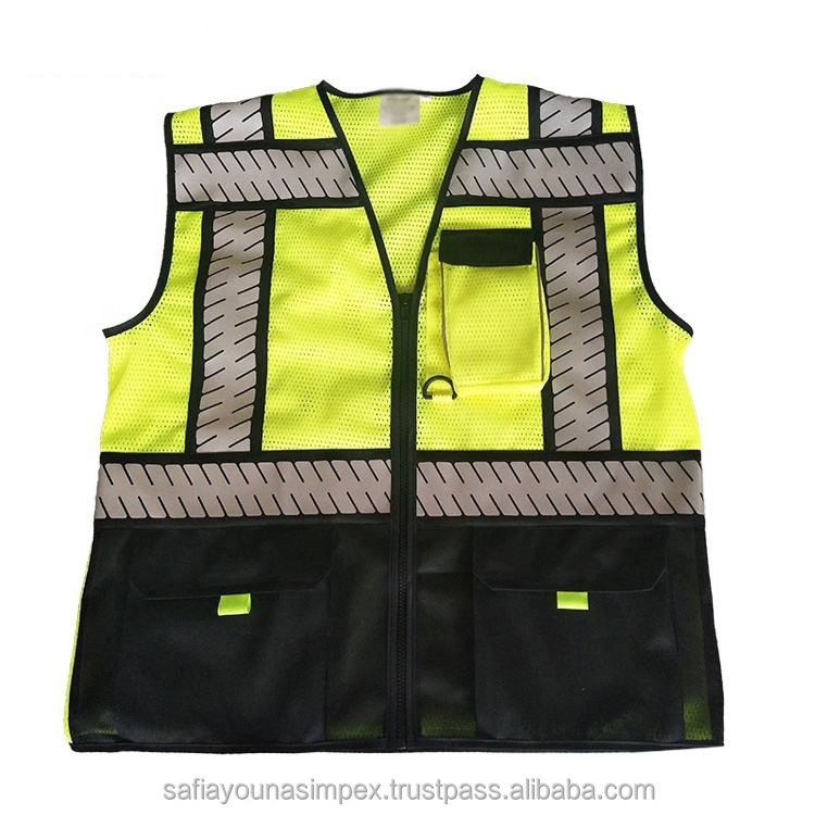 New Customized LOGO  Mesh Breathable Multi-pocket Safety Reflective Vest Blue Navy Mesh Heavy Duty Reflective Safety Vest