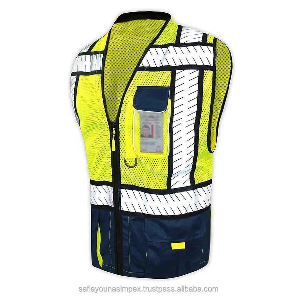 New Customized LOGO  Mesh Breathable Multi-pocket Safety Reflective Vest Blue Navy Mesh Heavy Duty Reflective Safety Vest