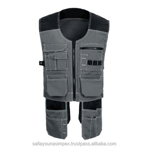 Custom Design Working Vest For Men Grey Multi-pocket working utility tool vest workwear Reflective Safety Jacket