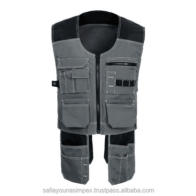 Custom Design Working Vest For Men Grey Multi-pocket working utility tool vest workwear Reflective Safety Jacket