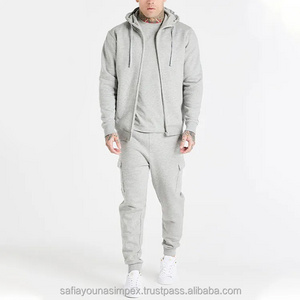 Unique style Custom logo Tracksuit blank grey track suit unisex two piece set cargo fleece jogger cotton hoodies Sweatsuit