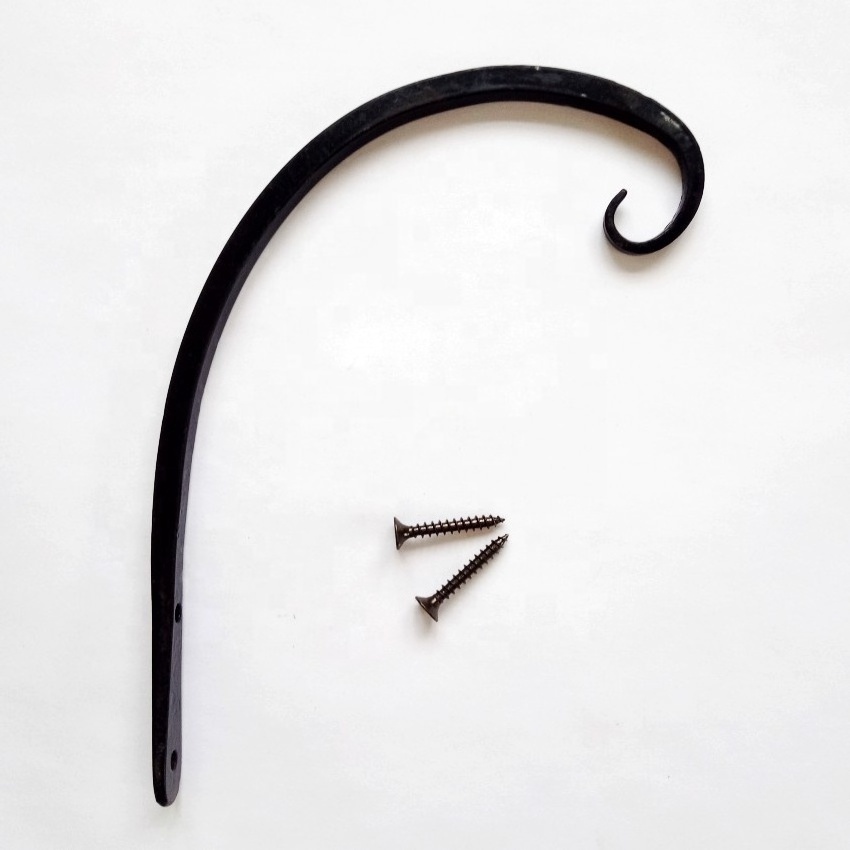 Black 8-Inch Forged Curved Hook Wrought Iron Hanger