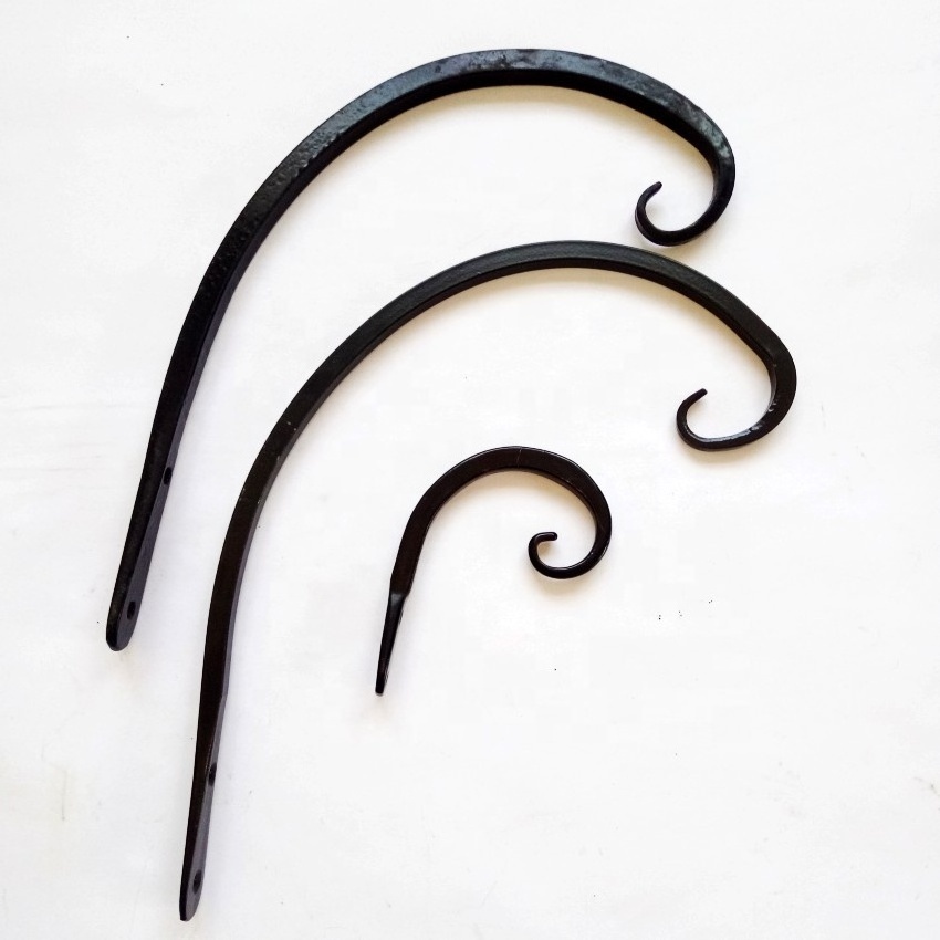 Black 8-Inch Forged Curved Hook Wrought Iron Hanger