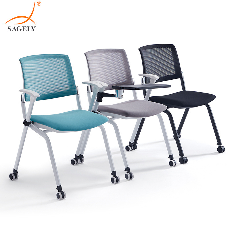 Customization Tablet Arm Training Chairs With Caster Wheels Mesh Guest Chair For Office School Waiting Room Conference Chair