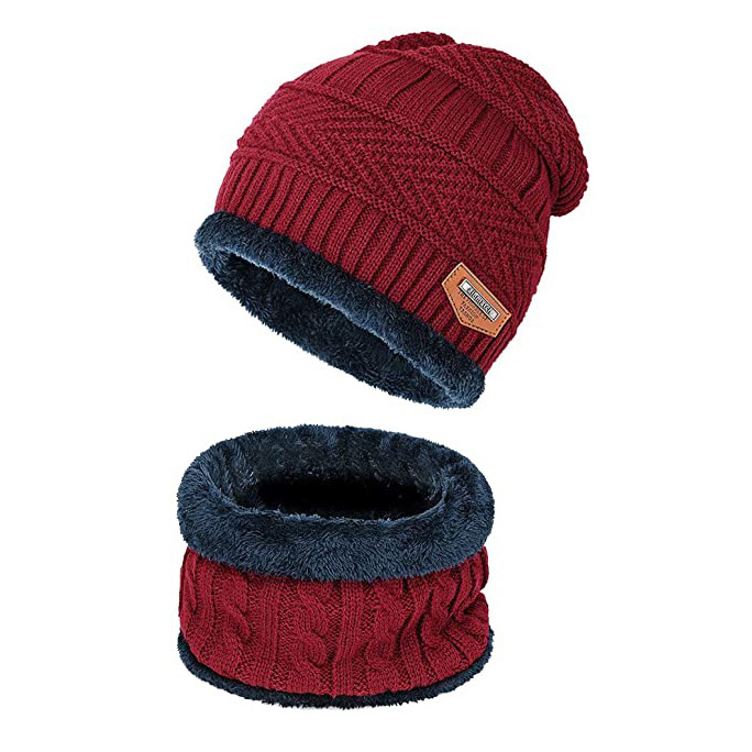 Unisex Winter Men's Ski Beanie Hat Scarf Set Fleece Lined Thicken Skull and Neck Warmer