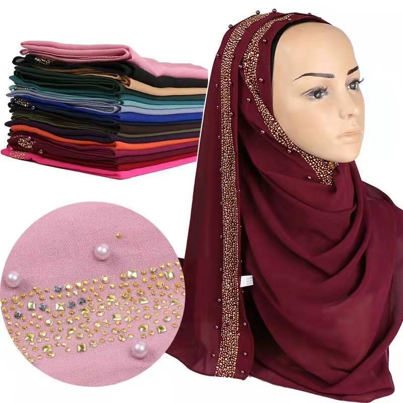 Latest Fashion  Multicolor Cotton Feeling Women Crinkle Hijab Scarf With Pearls