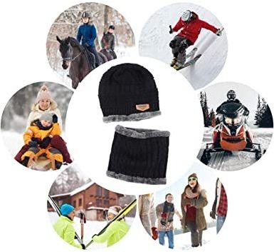 Unisex Winter Men's Ski Beanie Hat Scarf Set Fleece Lined Thicken Skull and Neck Warmer