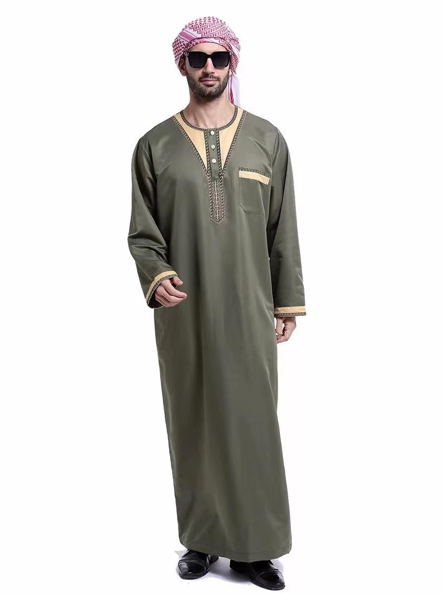 Wholesale Round Collar Muslim Man Haramain Turkish Islamic Abaya Thobe