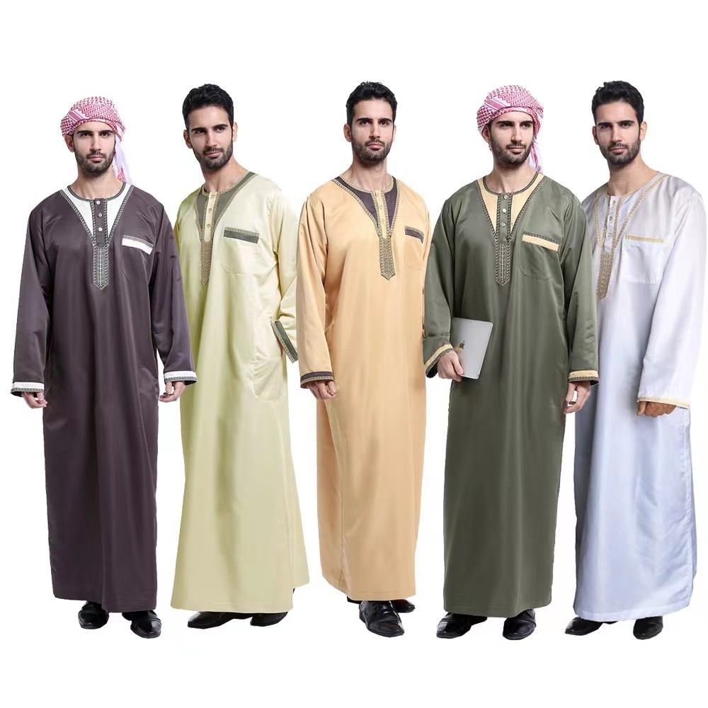 Wholesale Round Collar Muslim Man Haramain Turkish Islamic Abaya Thobe