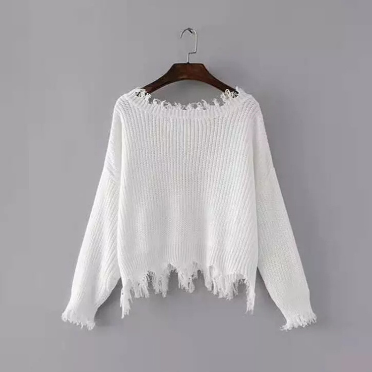 2021 Autumn and Winter Women's Sweater Explosion Section Deep V-neck Umbilical Tassel Sweater