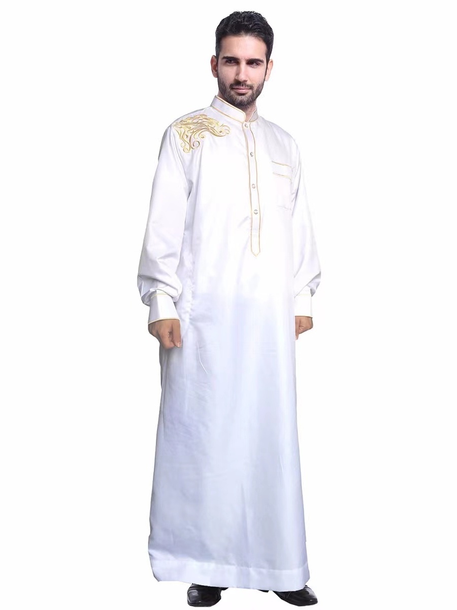 Muslim Clothing Men Jubba Thobe Stand Collar Islamic Long Sleeve Abaya Dress Saudi Abaya Caftan Islam Dubai Arab Dress