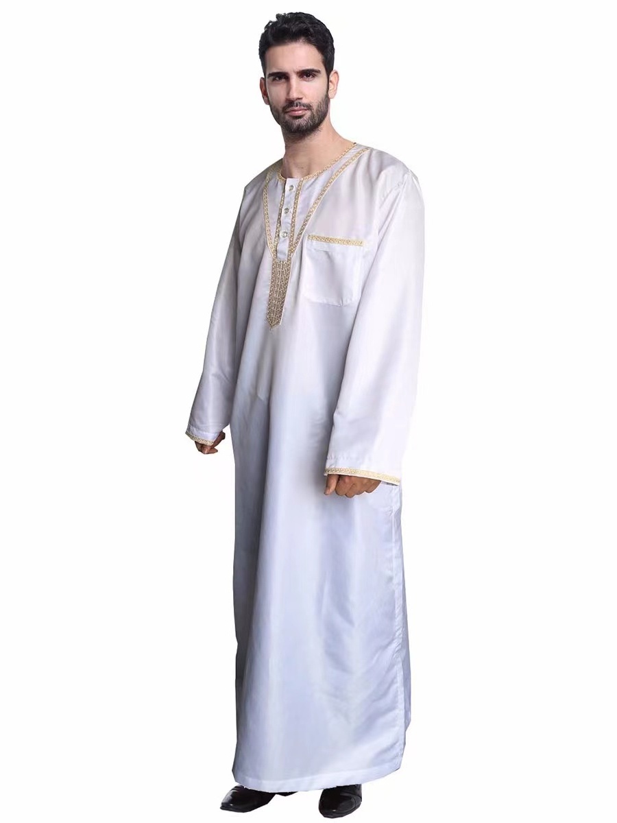 Wholesale Round Collar Muslim Man Haramain Turkish Islamic Abaya Thobe