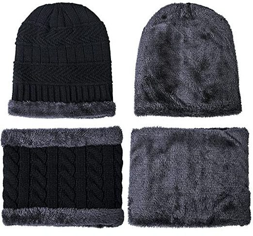 Unisex Winter Men's Ski Beanie Hat Scarf Set Fleece Lined Thicken Skull and Neck Warmer