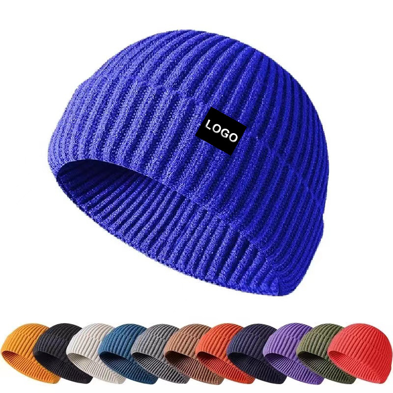 Custom High Quality Fisherman Beanie Hat Winter Warm Knitted Ribbed Skull Beanie Hats Men Women