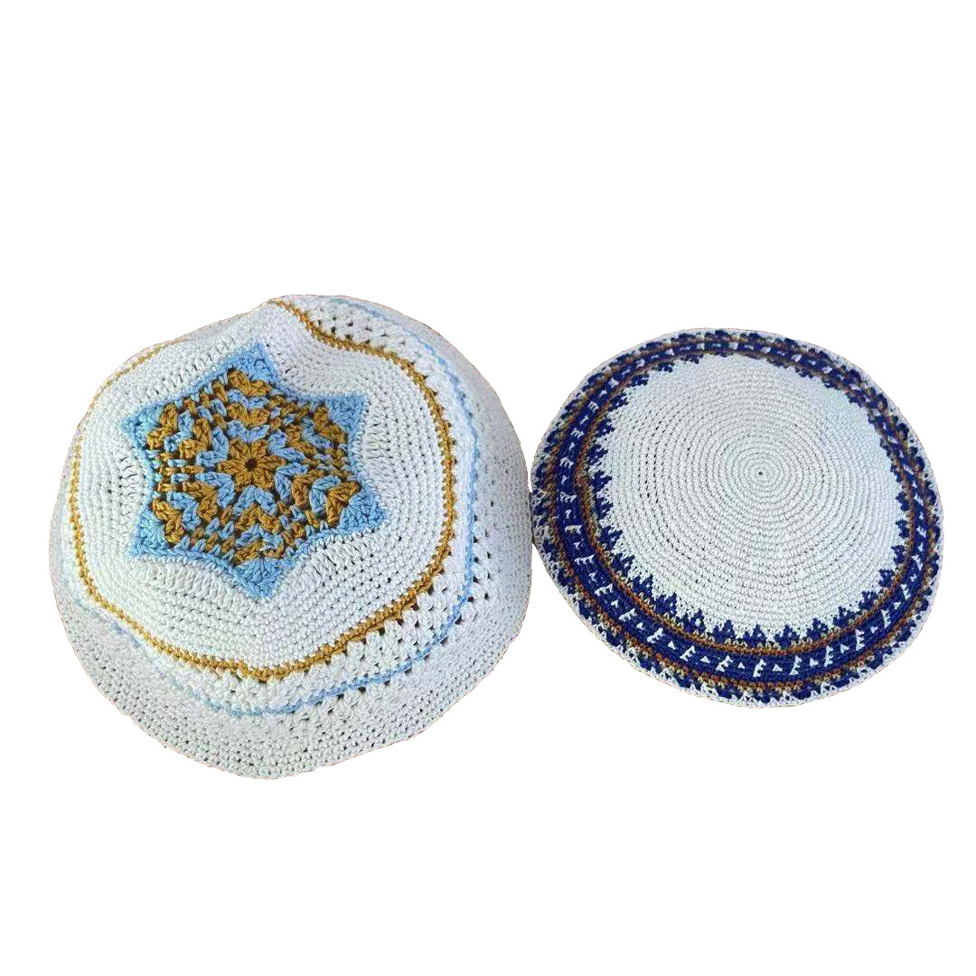 Custom jewish kippot knitted embroidery DMC cotton crochet Israel kippah Hat