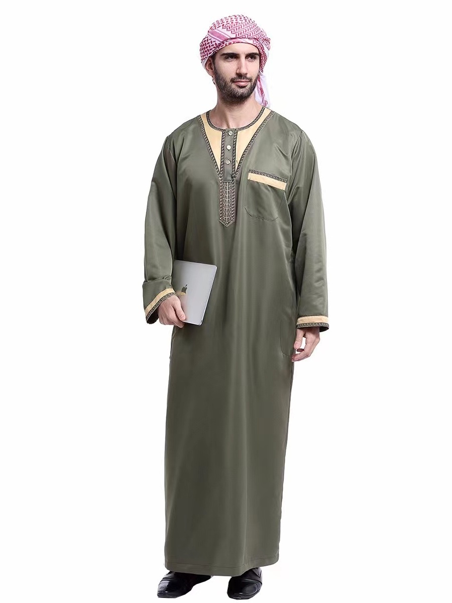 Wholesale Arab Mens Thobes Saudi Eid Abaya Dubai Long Sleeves Thobe Muslim Abaya For Men