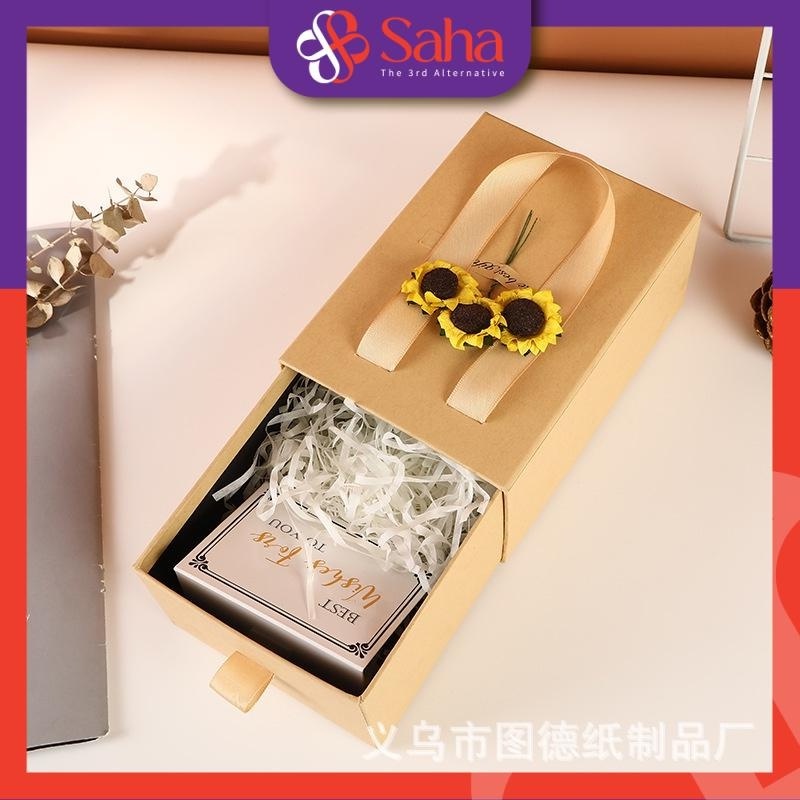 Best Price Custom OEM Bio-degradable Kraft Gift Paper Box With Handle For Candy Birthdays Anniversary Cosmetic Jewelry