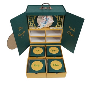 High quality OEM Service Luxury Moon Cake Box With Handle Bio-degradable Kraft Gift Mooncake Paper Boxes