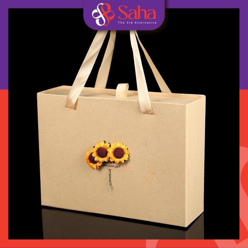 Best Price Custom OEM Bio-degradable Kraft Gift Paper Box With Handle For Candy Birthdays Anniversary Cosmetic Jewelry