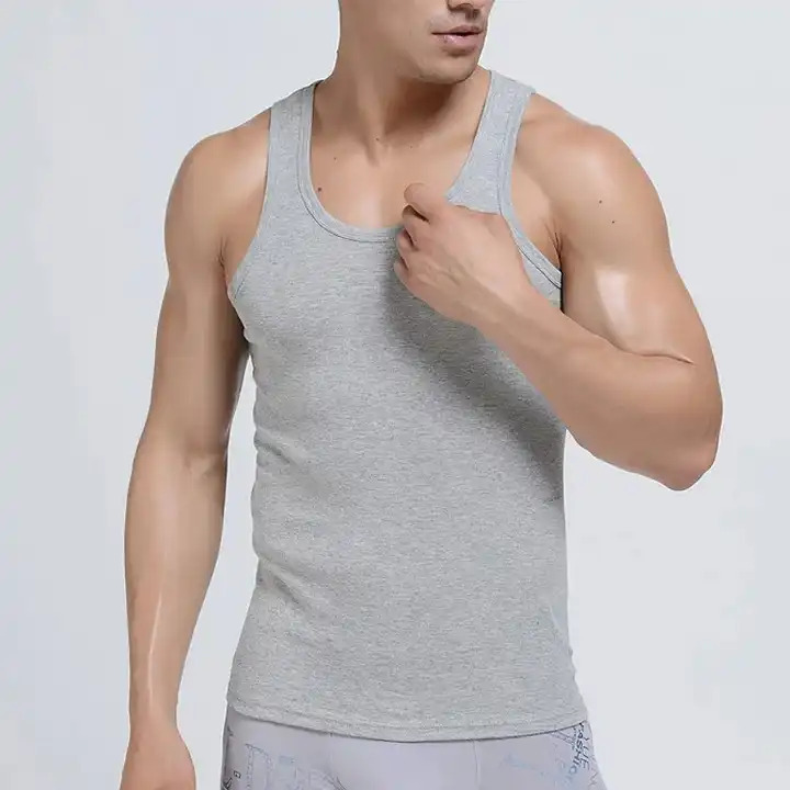 Custom LOGO Ribbed Tank Top Mens I-Shaped Vest Plus Size Wholesale High Quality 100% Cotton Plus Size Men's Tank Top