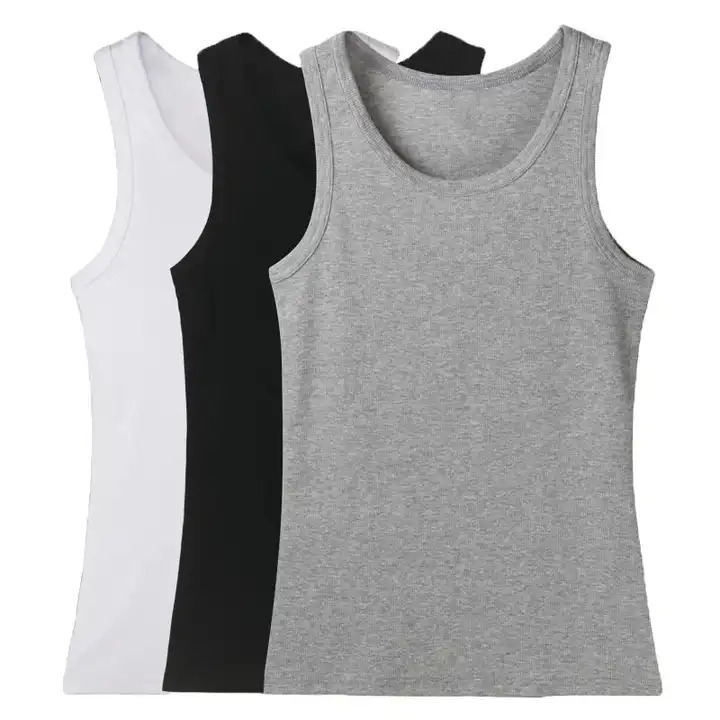 Custom LOGO Ribbed Tank Top Mens I-Shaped Vest Plus Size Wholesale High Quality 100% Cotton Plus Size Men's Tank Top